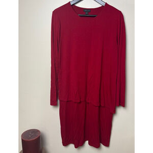 J. Jill Wearever Collection Red Asymmetrical Peplum Layered Dress Medium Holiday